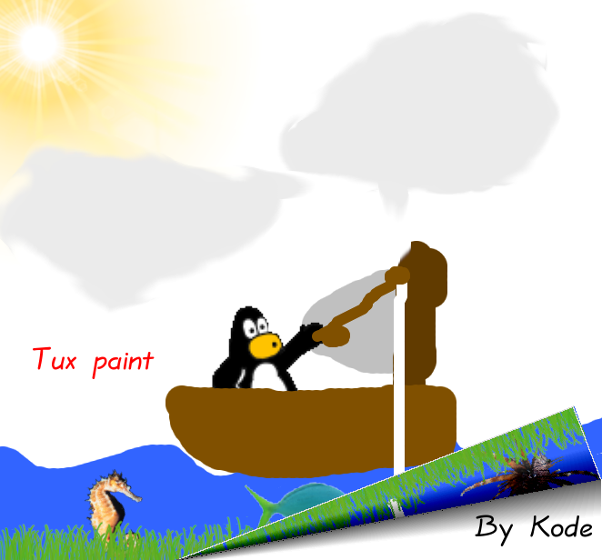 Tux is fishing with his fishing rod